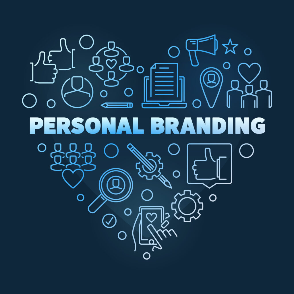 Personal Branding vector blue linear heart illustration