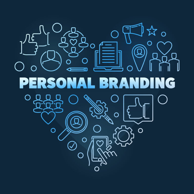 Personal Branding vector blue linear heart illustration